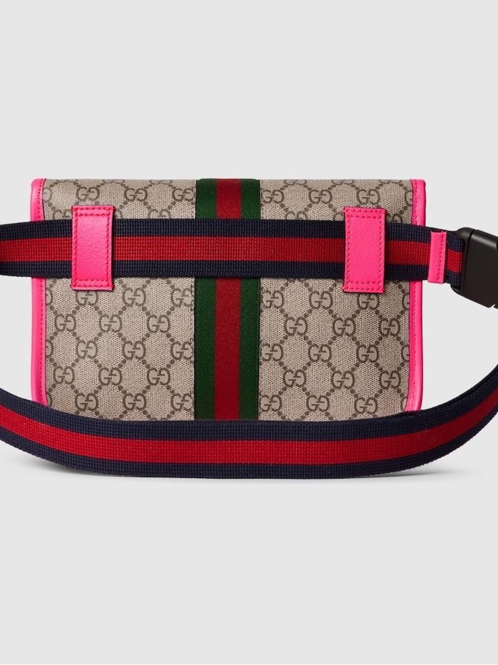 Gucci Beige GG Supreme Shoulder Bag with Pink Trim and Green-Red Stripe - Picture 3 of 8